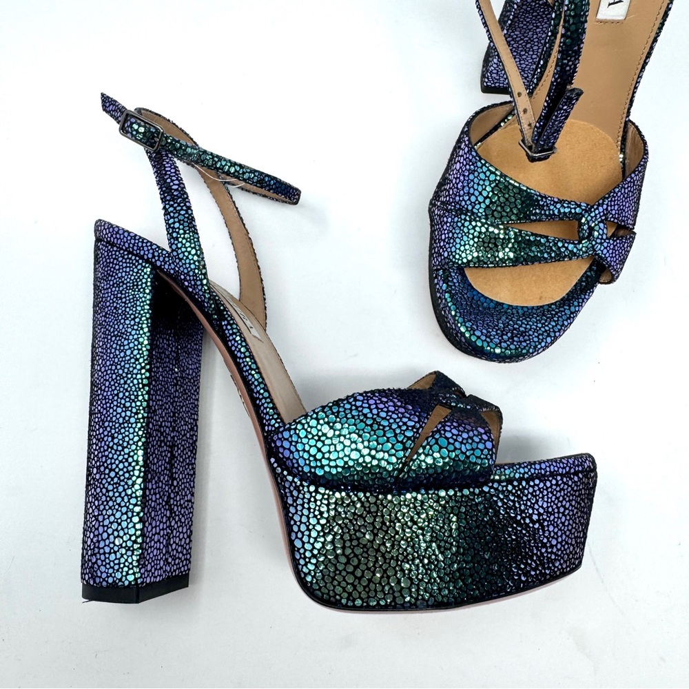 AQUAZZURA Sinner Ombre Platform Ankle-strap Sandals In Petroleum - Picture 4 of 16
